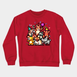 A group of animals having a party or celebrating a holiday, pixel art Crewneck Sweatshirt